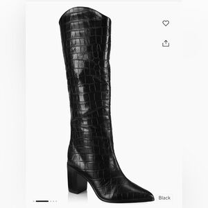 SCHUTZ Analeah Croco Black Leather Boots